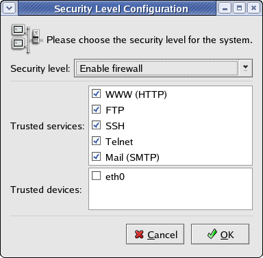 [redhat-config-securitylevel screenshot]
